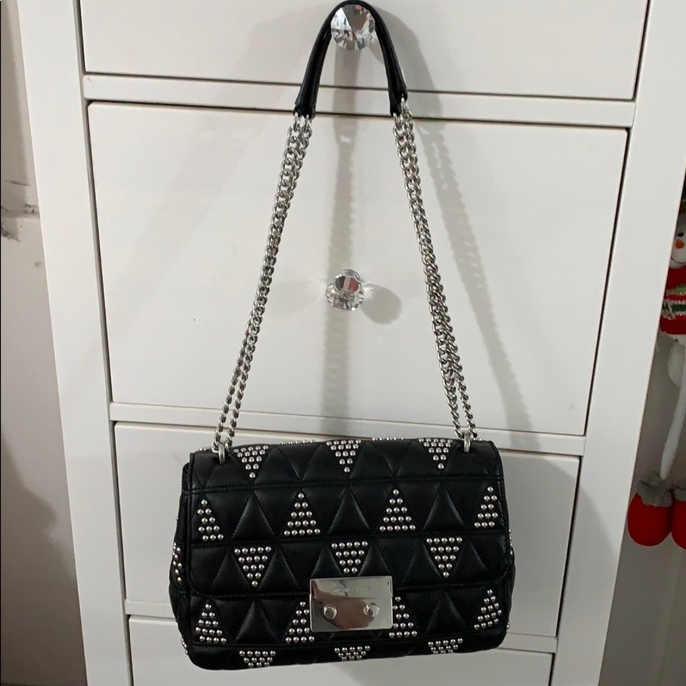 Michael kors black leather bag with silver studs